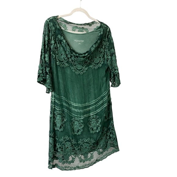 Soft Surroundings green boho lace embroidered silk summer dress tunic size small - Picture 7 of 13